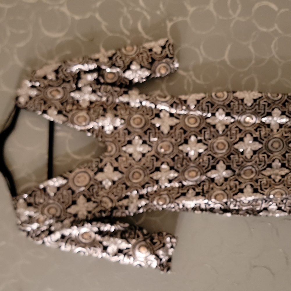 Designer Silver, Gold and Black Sequins Formal Dress